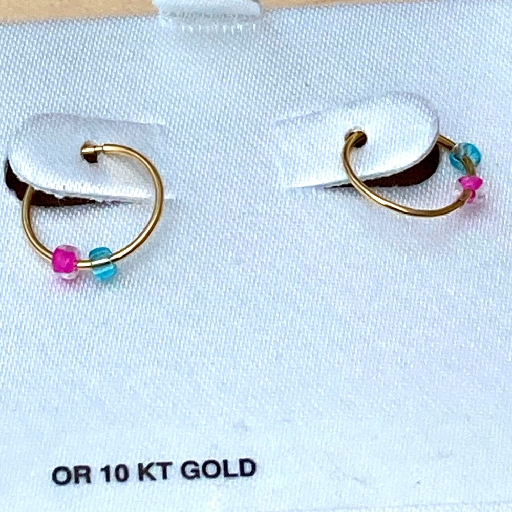 Sold   - 10k Gold Hoop Earrings with Pink and Blue pearls